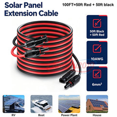 100FT 10 AWG Solar Panel Extension Cable PV Wire +Pair Solar Connectors 6mm²