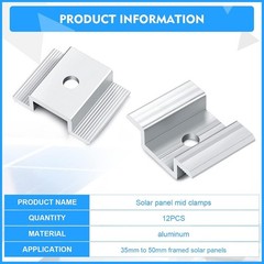 12 Pack Solar Panel Mid Clamps 1.06 Inch Solar Panel Bracket Aluminium M
