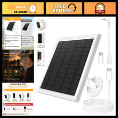 8W Solar Panel Charger for Ring Cameras, IP65 Waterproof, 10ft Cable, USB-C Adap