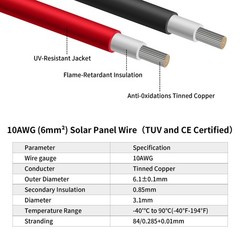 30FT 10AWG Solar Panel Extension Cable – Heavy Duty, Weather Resistant, Standard
