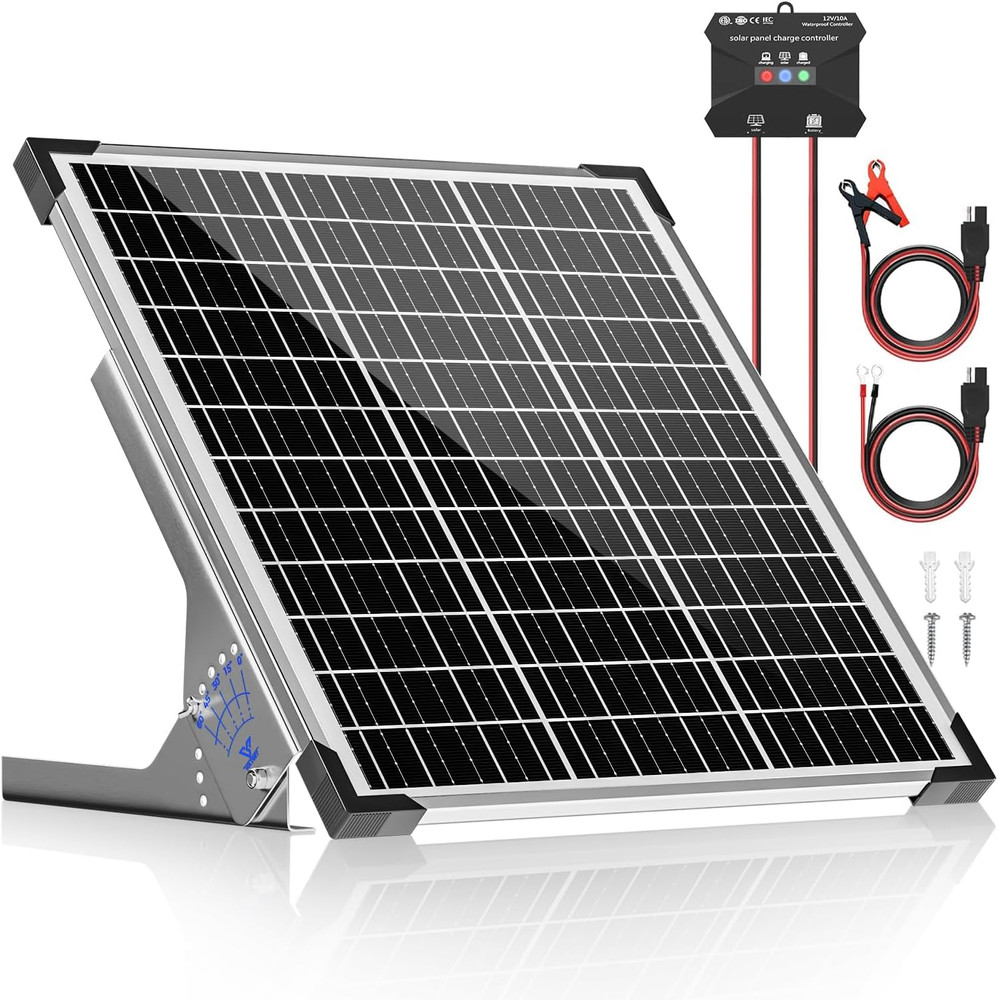 Voltset 50W Solar Panel Kit, 12V Solar Battery Trickle Charger Maintainer + 10A