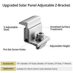 Anbte 10pcs Solar Panel Mounting Brackets 30-50mm Adjustable Silver