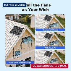 Solar Chicken Coop Fan 3 Kit, 25W Solar Powered Greenhouse Fan Outdoor Waterproo