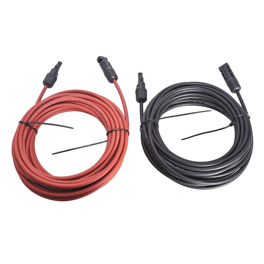 30Ft 10AWG Black + Red Solar Panel Extension Cable Wire Connector