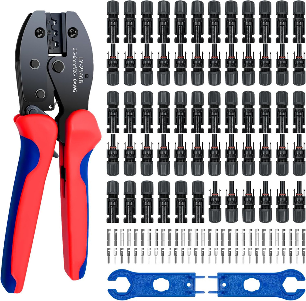 Solar Panel Connector, 60PCS Solar Crimper Tool Kit for Connecting Solar Panel C
