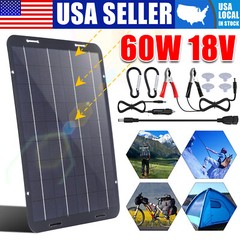 60W Solar Panel 18V Trickle Charger Battery Charger Kit Maintainer Boat Car RV
