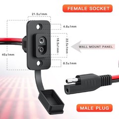 Weatherproof Rectangular Power Socket Sidewall Port, Quick Connect, IP67, 1.15FT