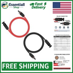 6FT Black & Red Solar Panel Extension Cable with Male/Female Connectors