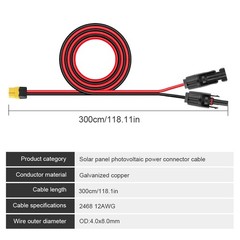 10ft Solar to XT60 Charge Extension Cable with Solar Connectors Caps Heavy-Duty