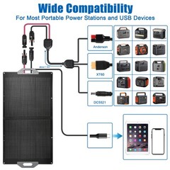 100W Portable Solar Panel, 18V Foldable Monocrystalline Solar Panel Kit