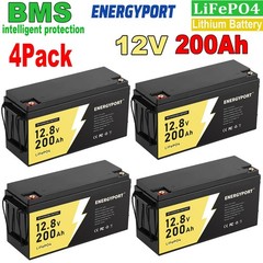 4PC 12V 200AH LiFePO4 Deep Cycle Lithium Battery BMS for Solar Panel RV Off-grid