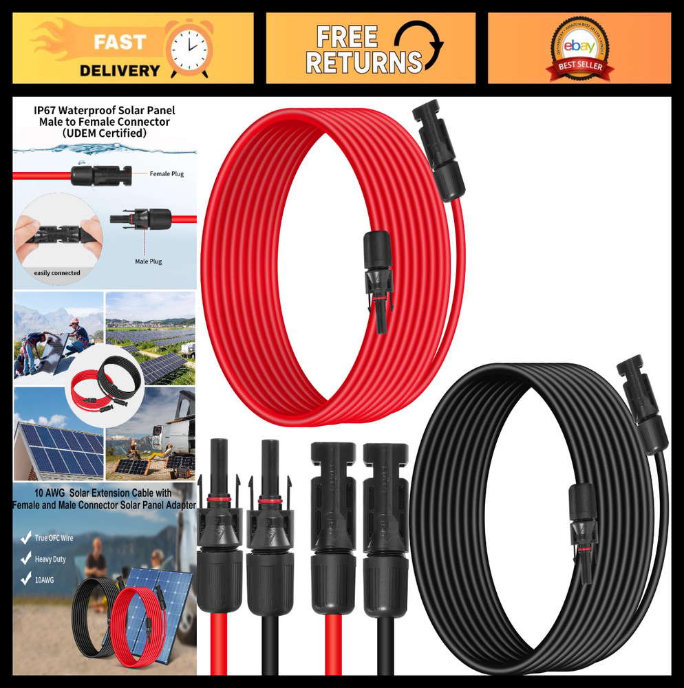 30FT 10AWG Solar Panel Extension Cable – Heavy Duty, Weather Resistant, Standard