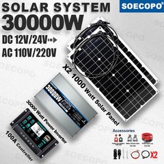 30000 Peak Solar System Kit 2pcs Flexible Panel DC 12V/24V AC110V 220V Invert4e