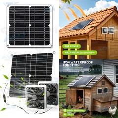 25W Solar Panel Kits with 2 Fans Waterproof for Chicken Coop Shed Greenhouse New