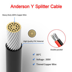 Anderson Y Splitter Cable,12Awg Solar Charging Splitter Cable Solar Panel Extens