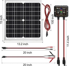 Solar Panel Kit 20W 12V, Waterproof Solar Battery Trickle Charger Maintainer + S