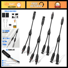 2 Pair Solar Connectors 30A Y Branch Parallel PV Adapter Cable Kit for Solar Pan