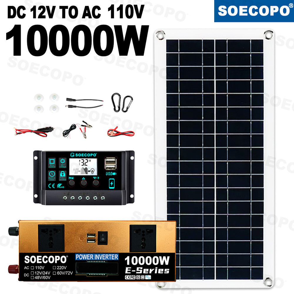 10000W Power Inverter Solar Generator W/ 200W Solar Panel Home Complete Kit