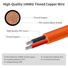 Solar Connector to DC 8mm Adapter Cable 12AWG + 14AWG Tinned Copper Wire 5FT