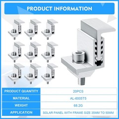 20 Pack Solar Panel End Clamp Mounting Z Bracket Mid Clamps Aluminum Rail End…