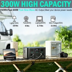 Arkpax Portable Power Station 300W, 600W Peak Backup LiFePO4 Battery 192Wh So…