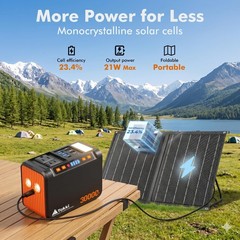 111Wh Portable Solar Generator Power Station with 21W Foldable Solar Panel, 1…