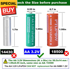 AA 3.2V LiFePo4 650mAh Solar Battery, AA 3.2V Lithium Iron Phosphate Rechargeabl
