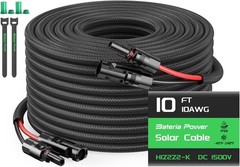 10FT Twin Wire Solar Panel Extension Cable 10 Gauge PV Wire W/ IP68 Female &