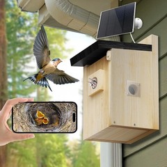Solar Bird House W/ Camera 1080P HD Wooden Smart Birdnest Solar Powered Watch
