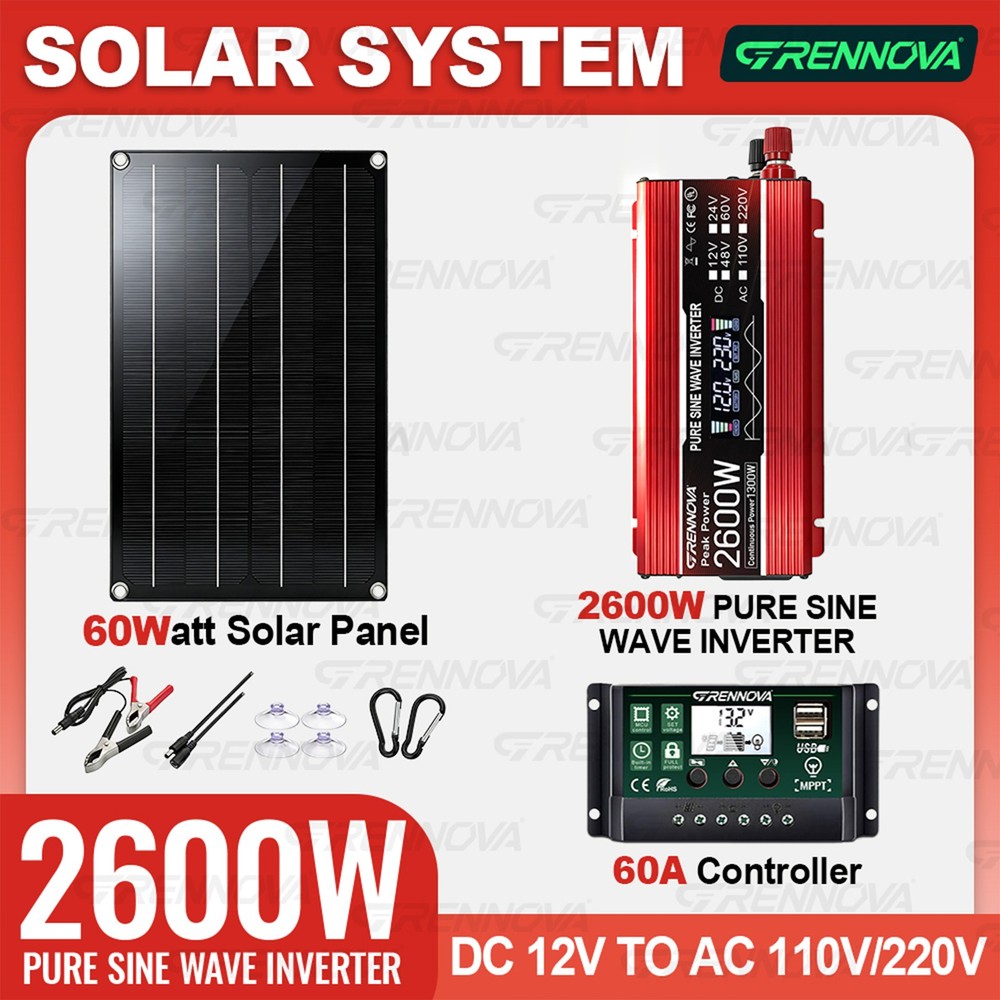 Grennova 2600W Off-Grid Solar System 60A MPPT Inverter Powers