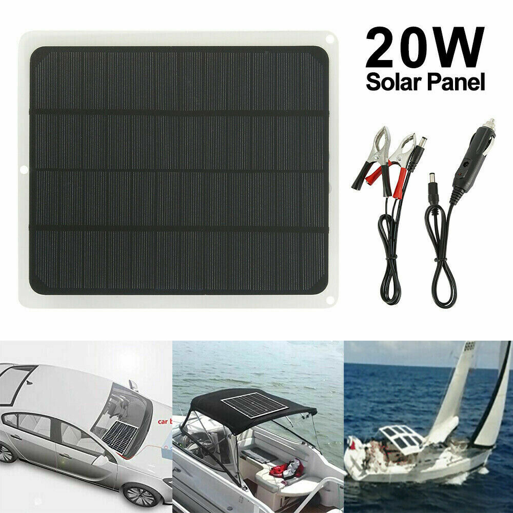20W Solar Panel 12V Trickle Charger Battery Charger Kit Maintainer Boat RV Car