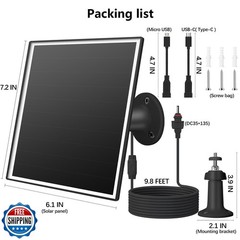 6W Solar Panel Charger for Outdoor Security Cameras. Micro USB/USB – C/DC (35