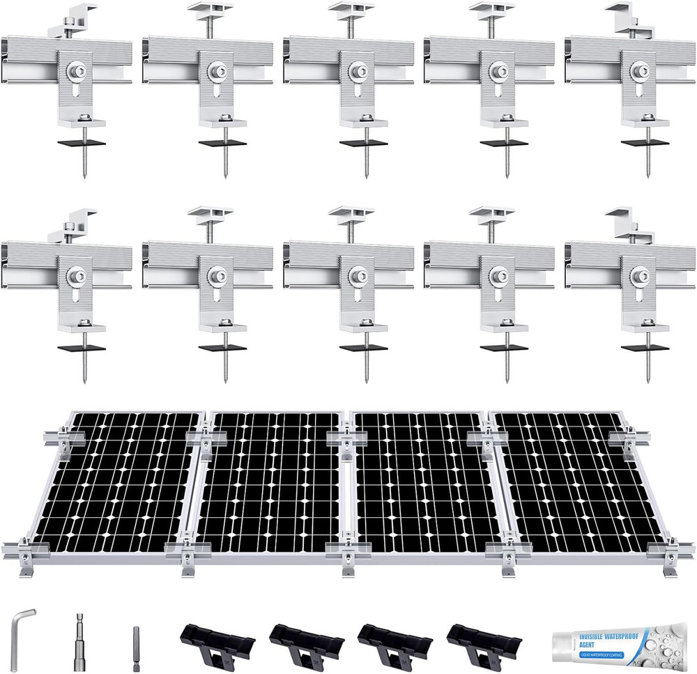 Solar Panel Mounting Bracket Kit for 1-4Pcs Panels, 10 Mini Rails Included