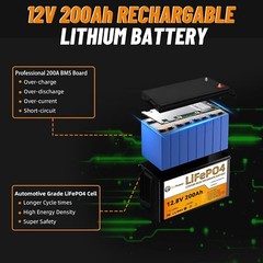 12.8V 200Ah Lithium Battery 200A BMS LifePO4 Deep Cycle Solar Marine Solar RV