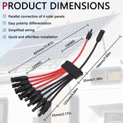 4 Way MC4 Solar Panel Parallel Connector Y Branch Splitter 10AWG Cable