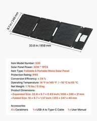 30W Foldable Solar Charger: 16BB Cells, 24% Conversion, USB-A/QC3.0/Type-C
