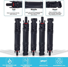 5 portafusibles solar 30A conector macho hembra panel controlador IP67 protecion