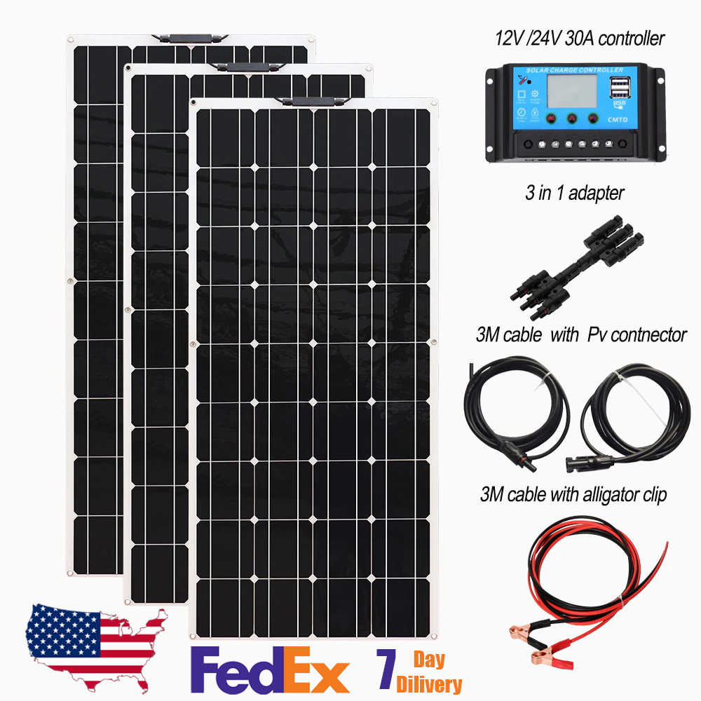 120w Solar panel kit flexible Battery Charger Controller RV Car Caravan panels