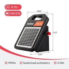 10 Miles Solar Electric Fence Charger with Day/Night Mode, 0.11J Portable Solar