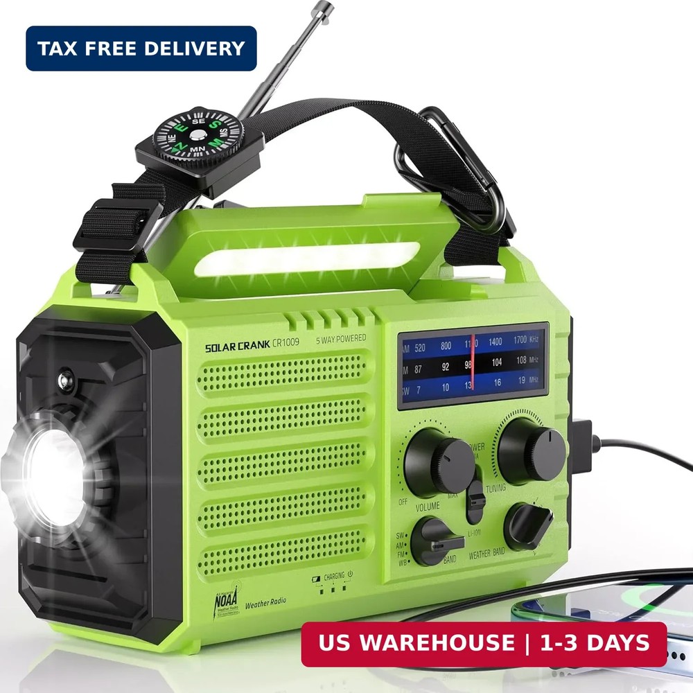 Mesqool Emergency Radio 5 Way Powered, 5000mAh/18500mWh Survival Solar Hand Cran