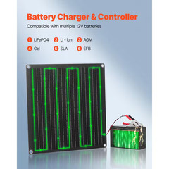 20-Watt 12V Solar Panel Battery Charger, Solar Battery Trickle Charger Maintaine