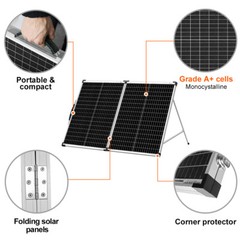 Portable 100W Mono Folding Solar Panel, 12V for Boat, RV,Outdoor & Emergency Use