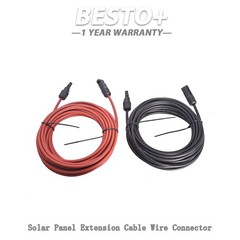 12AWG Solar Panel Extension Cable Wire Connector 1 Pair 30 Feet Black + Red