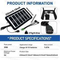 SOECOPO 30W Solar Panel with 3M charging cable 5V portable solar charging panel