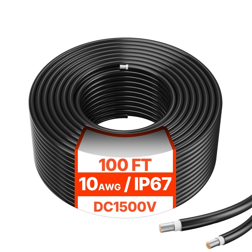 100ft 10AWG PV Cable 6mm², Weather-Resistant XLPE, -40°F to 221°F