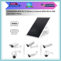 6W Solar Panel Charger for USB C Micro USB Security Camera Waterproof Outdoor