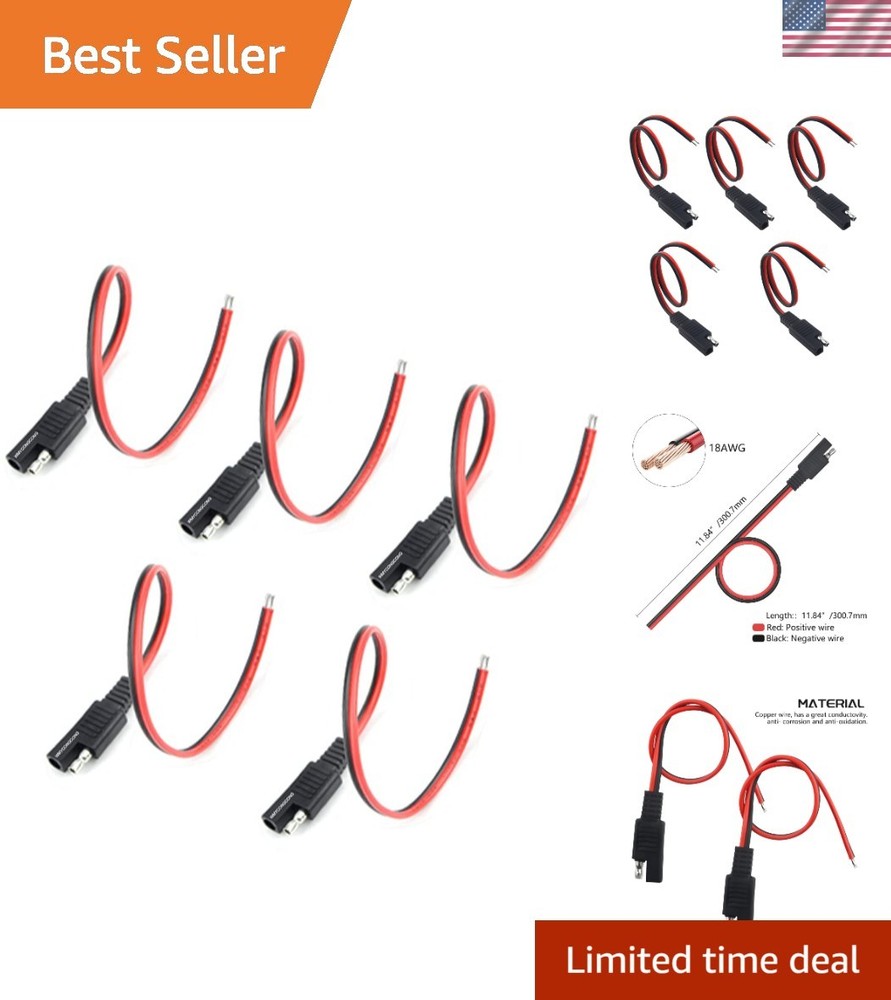 18AWG SAE Quick Connector Cables – Set of 5 for Automotive & Solar Applications