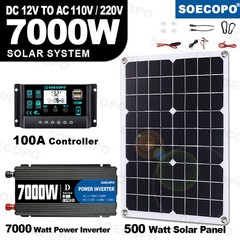 7000W Solar Kit 12V 110V Inverter Battery ChargerLighting Camping 500W Panel UeG