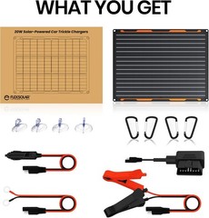 Universal 20W Solar Battery Charger with Alligator Clips & Smart Controller