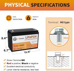 12V 100Ah LiFePO4 Battery Pack Lithium Iron Phosphate for RV Marine Solar System